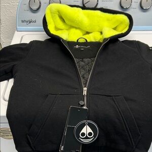 Moose Knuckles Black Hoodie with Neon Yellow Lining